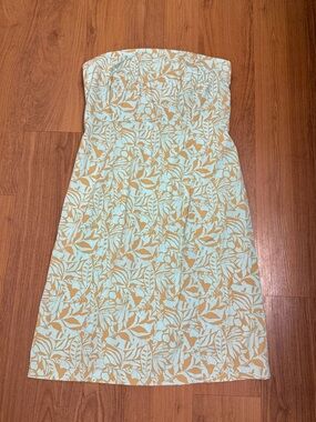 Vintage 2003 Gap Strapless Tropical Print Dress in Blue and Brown